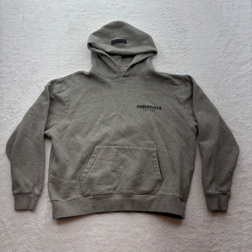 Fear of God Essentials Hoodie Heather Grey Logo Pullover Small Boxy Streetwear